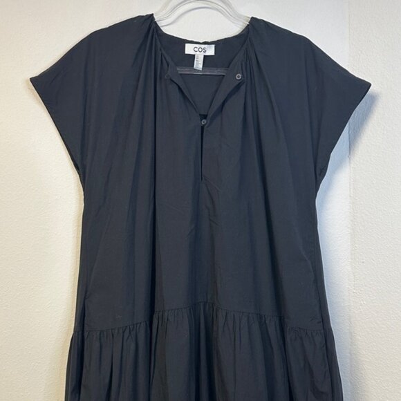 COS Tiered A-Line Maxi Dress Black Size 6 Cap Sleeves Minimalist Chic - Picture 4 of 8